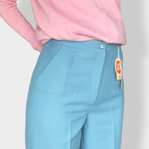 Vintage Campos 60s Straight Leg Bootcut Pants Trousers High Waist DeadStock Blue - Picture 15 of 16